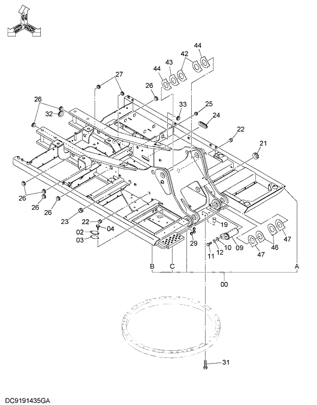 Схема запчастей Hitachi ZX350K-3G - 001 FRAME. 01 UPPERSTRUCTURE