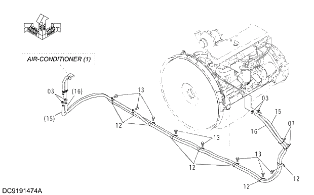 Схема запчастей Hitachi ZX350H-3G - 097 HEATER PIPING 01 UPPERSTRUCTURE