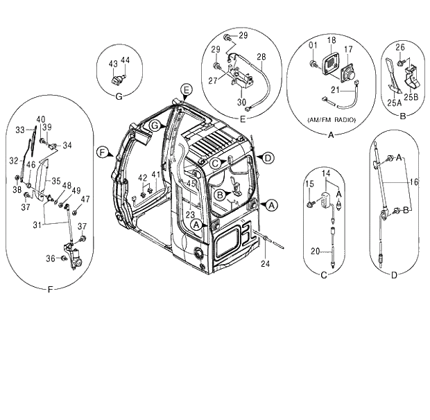 Схема запчастей Hitachi ZX350LCH-3G - 106 CAB (1) 01 UPPERSTRUCTURE