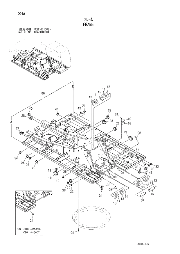 Схема запчастей Hitachi ZX210W - 001 FRAME (CDA 010001 - CDB 001002 -). 01 UPPERSTRUCTURE