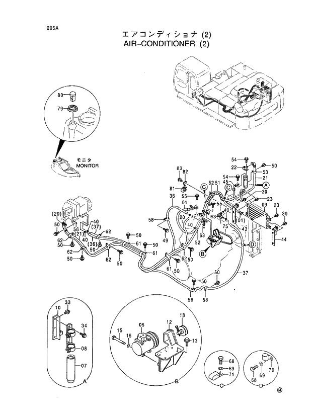 Схема запчастей Hitachi EX450H-5 - 205 AIR-CONDITIONER (2) 01 UPPERSTRUCTURE