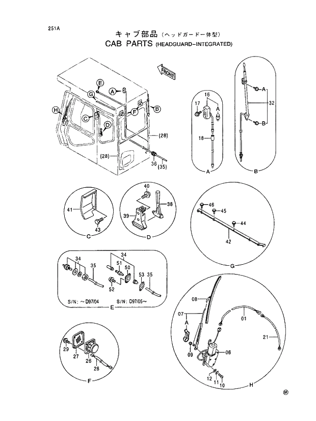 Схема запчастей Hitachi EX400LC-5 - 251 CAB PARTS (HEADGUARD-INTEGRATED) 01 UPPERSTRUCTURE