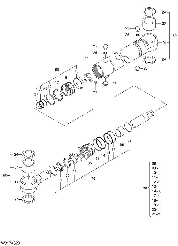 Схема запчастей Hitachi ZW310A - 001 CYLINDER STEERING. 04 CYLINDER