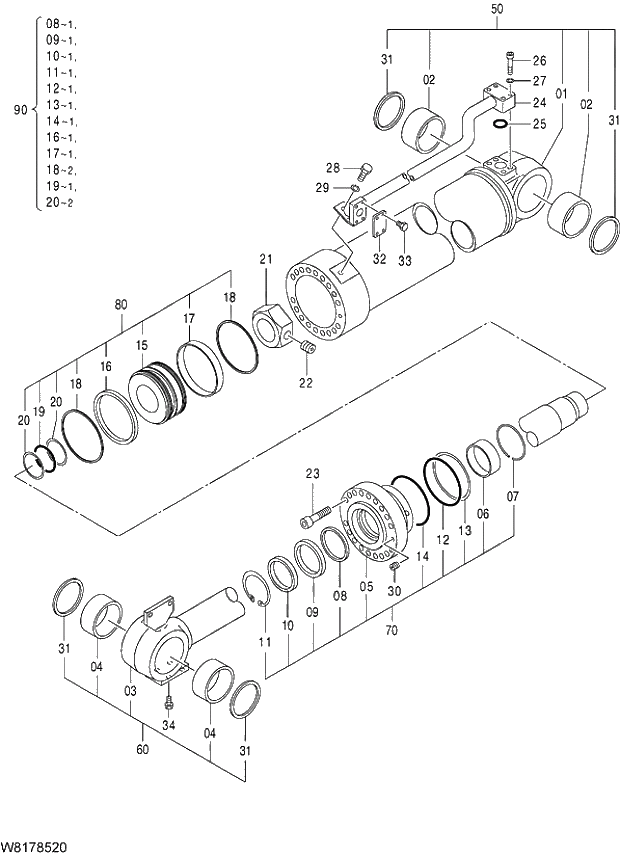 Схема запчастей Hitachi ZW310 - 004 CYLINDER BUCKET. 04 CYLINDER