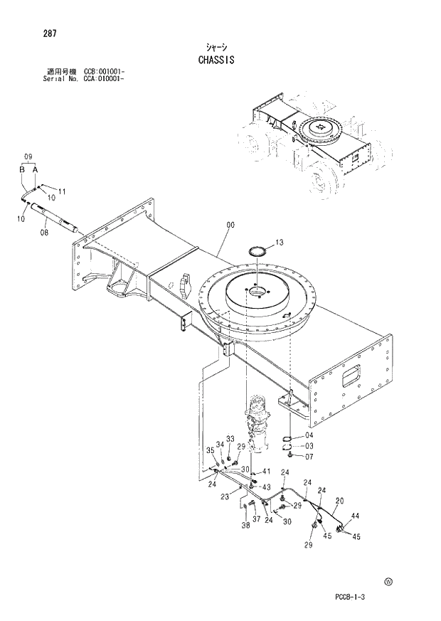 Схема запчастей Hitachi ZX180W - 287_CHASSIS (CCA 010001 -; CCB 001001 -). 02 UNDERCARRIAGE