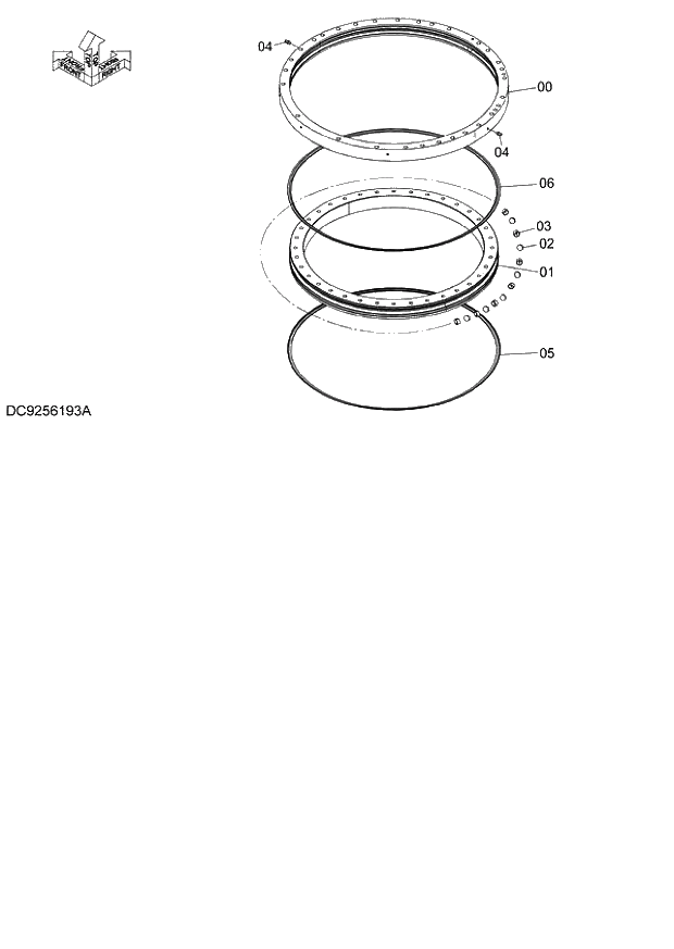 Схема запчастей Hitachi ZX140W-3 - 210 SWING BEARING ( CEB CED 002001-, CEA 020001-). 02 UNDERCARRIAGE