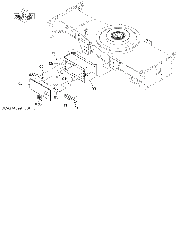 Схема запчастей Hitachi ZX140W-3 - 224 LEFT TOOL BOX ( CEB CED 002001-, CEA 020001-). 02 UNDERCARRIAGE