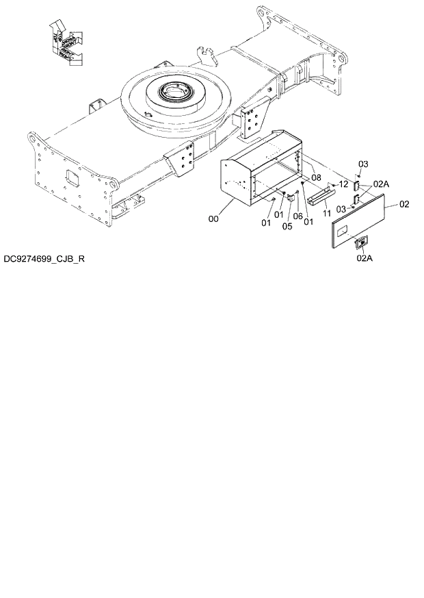 Схема запчастей Hitachi ZX140W-3 - 225 RIGHT TOOL BOX ( CEB CED 002001-, CEA 020001-). 02 UNDERCARRIAGE