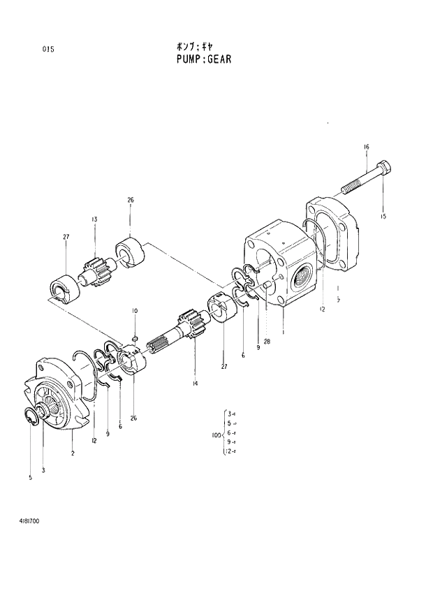 Схема запчастей Hitachi EX400 тип B - 015 PUMP;GEAR 01 PUMP