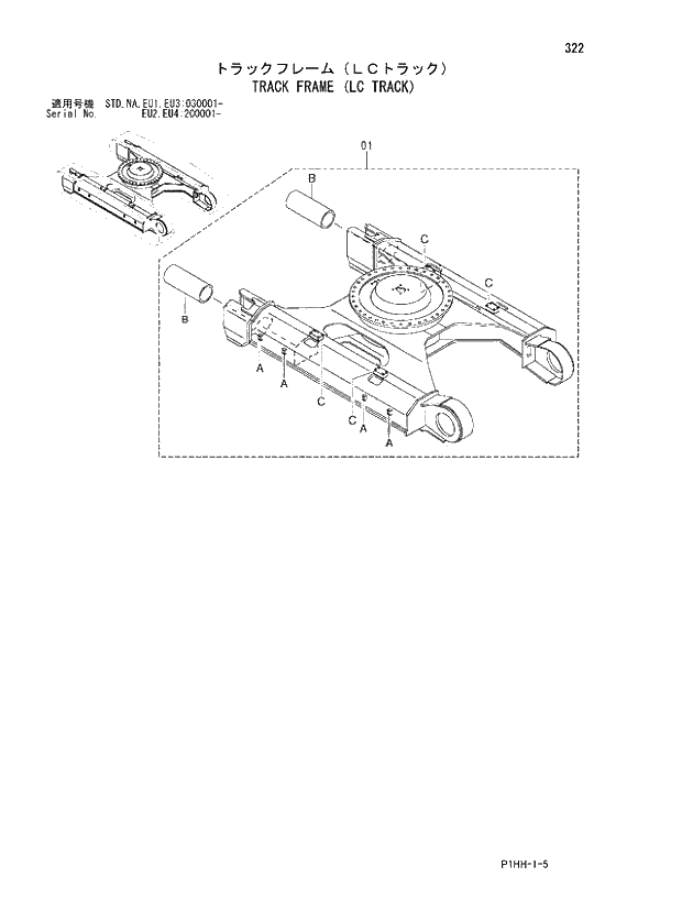 Схема запчастей Hitachi ZX350H - 322 TRACK FRAME (LC TRACK). 02 UNDERCARRIAGE