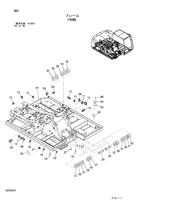 Схема запчастей Hitachi ZX180W-3 - 001 FRAME. 01 UPPERSTRUCTURE