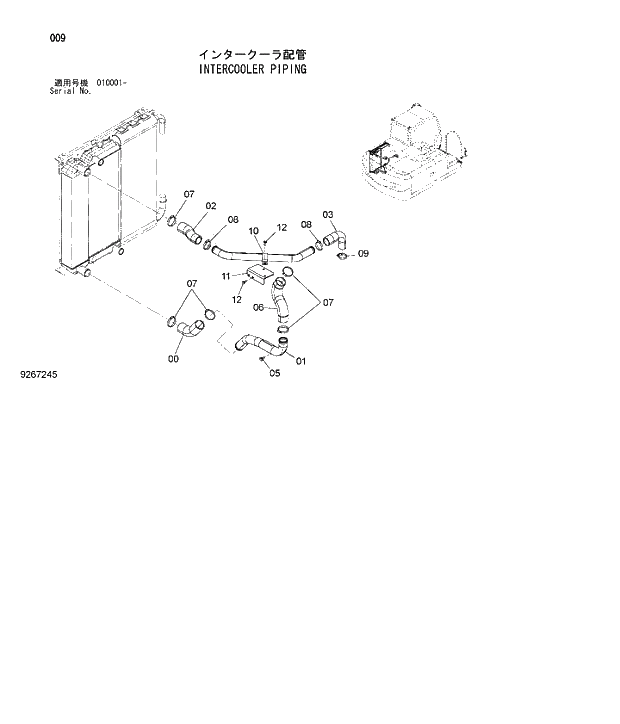 Схема запчастей Hitachi ZX180W-3 - 009 INTERCOOLER PIPING. 01 UPPERSTRUCTURE