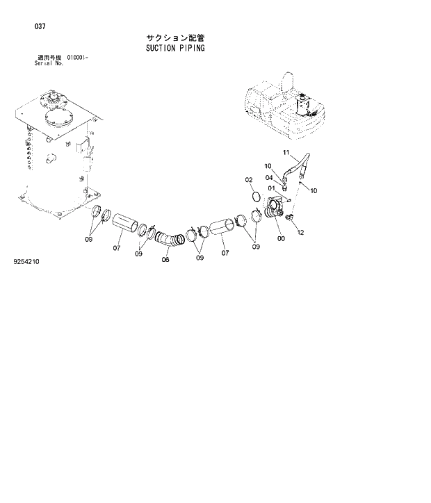Схема запчастей Hitachi ZX180W-3 - 037 SUCTION PIPING. 01 UPPERSTRUCTURE