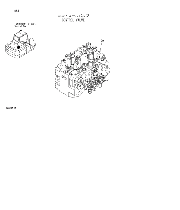 Схема запчастей Hitachi ZX180W-3 - 057 CONTROL VALVE. 01 UPPERSTRUCTURE