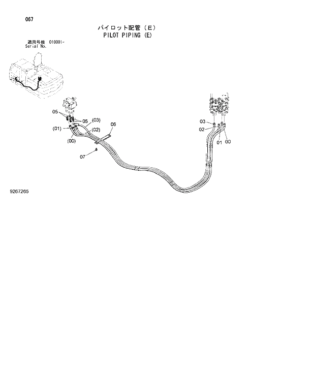 Схема запчастей Hitachi ZX180W-3 - 067 PILOT PIPING (E). 01 UPPERSTRUCTURE