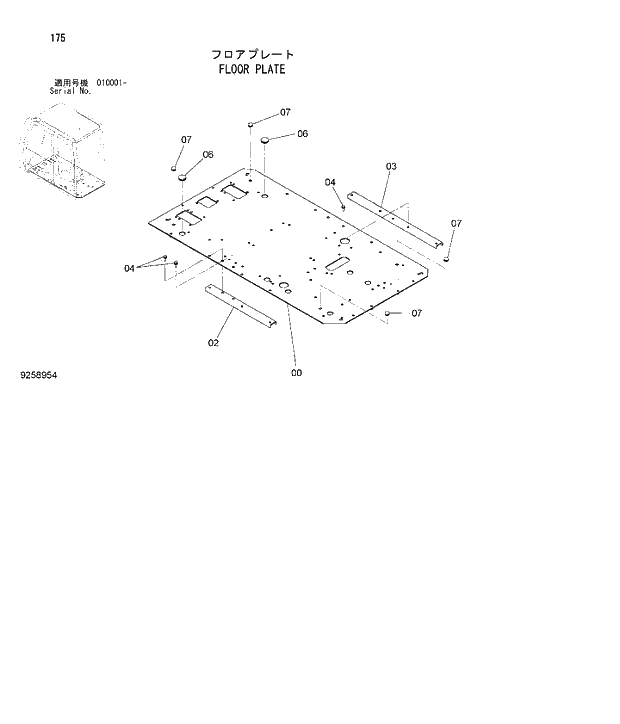 Схема запчастей Hitachi ZX180W-3 - 175 FLOOR PLATE. 01 UPPERSTRUCTURE
