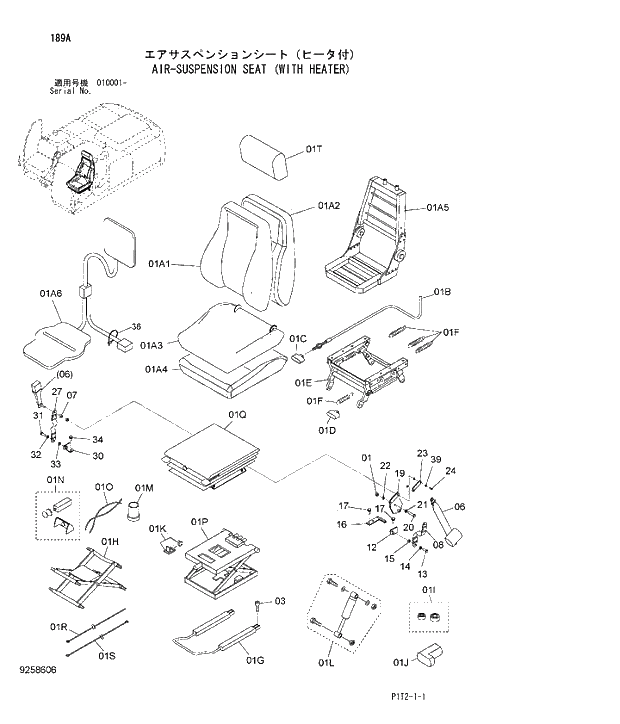 Схема запчастей Hitachi ZX180W-3 - 189 AIR-SUSPENSION SEAT (WITH HEATER). 01 UPPERSTRUCTURE