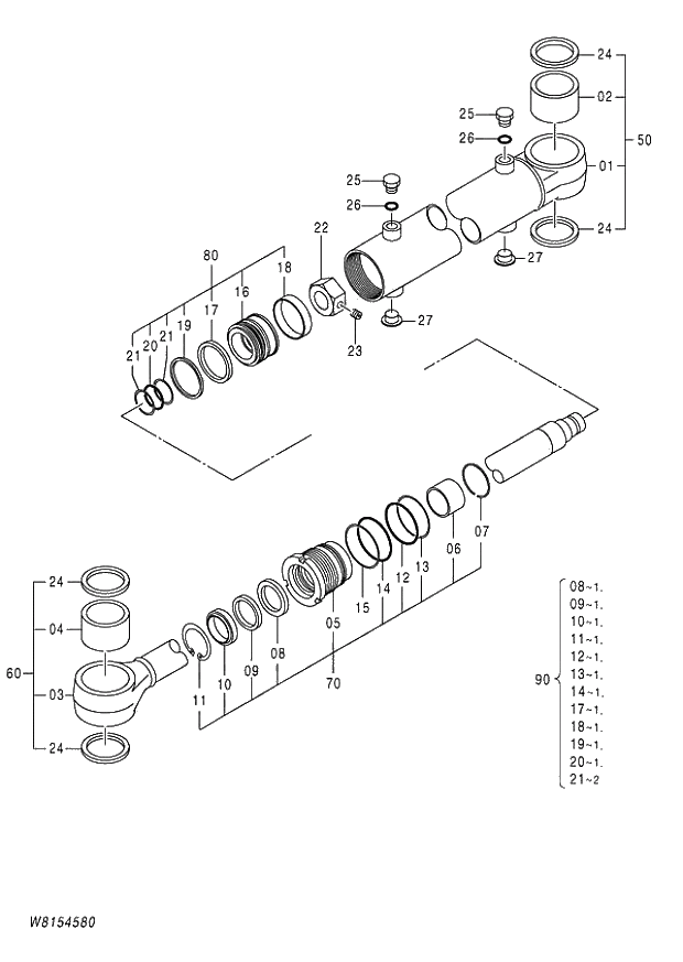 Схема запчастей Hitachi ZW180 - 268 CYLINDER STEERING (000101-004999, 005101-). 04 CYLINDER