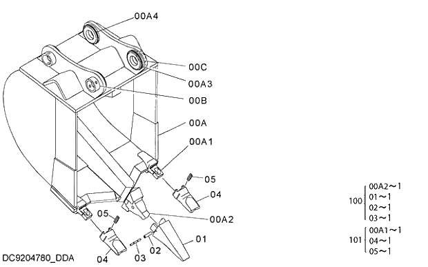 Схема запчастей Hitachi ZX250H-3G - 022 RIPPER BUCKET 0.8m3 (JIS 94) 03 FRONT-END ATTACHMENTS