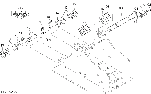 Схема запчастей Hitachi ZX250K-5G - 003 BOOM FOOT PIN. 01 FRAME,COVER