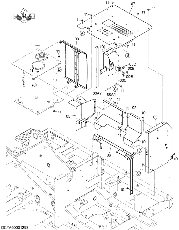 Схема запчастей Hitachi ZX250H-5G - 013 COVER (6). 01 FRAME,COVER