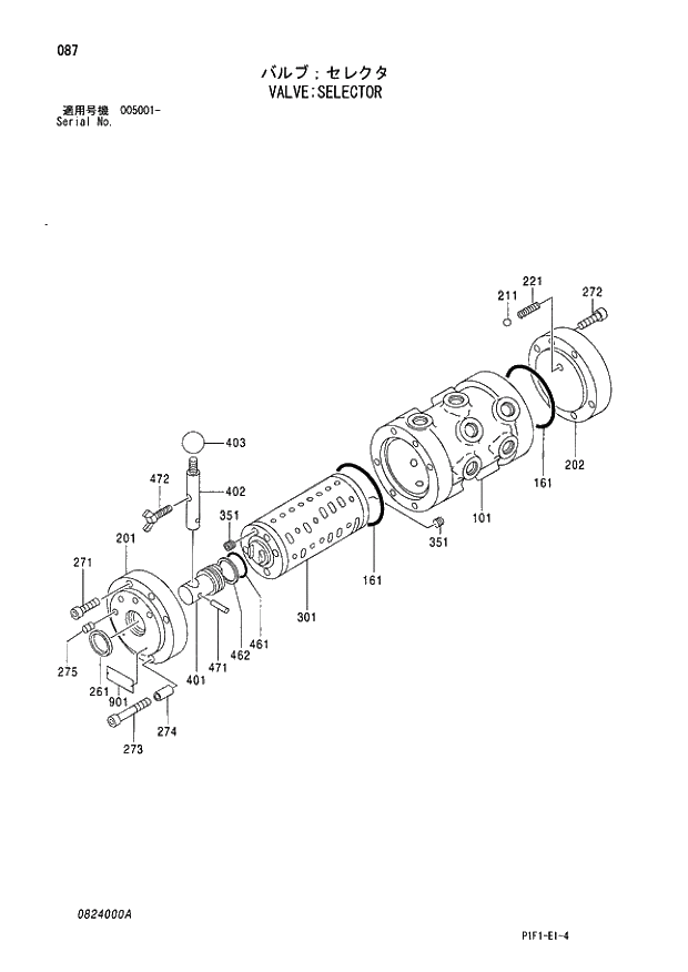 Схема запчастей Hitachi ZX160LC - 087 VALVE;SELECTOR 03 VALVE