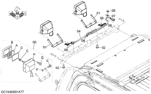 Схема запчастей Hitachi ZX210H-5G - 017 FRONT HEAD LAMP (2 LAMP WITH RAIN-GUARD UPPER) 07 ELECTRIC SYSTEM