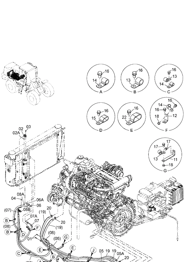 Схема запчастей Hitachi ZW220 - 106_AIR CONDITIONER PIPING(AC400) (000101-004999, 005101-). 04 CAB