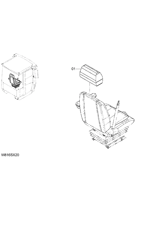 Схема запчастей Hitachi ZW220 - 112_HEAD REST(NO LOGO)(GRAMMER)(SET012) (000101-004999, 005101-). 04 CAB