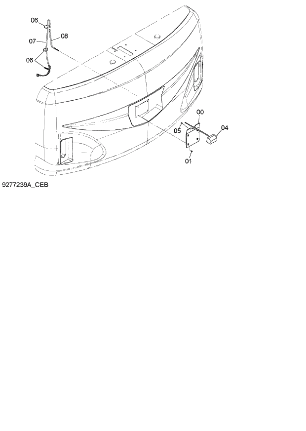 Схема запчастей Hitachi ZX140W-3 - 008 LICENCE PLATE PARTS ( CEB CED 002001-, CEA 020001-). 01 UPPERSTRUCTURE