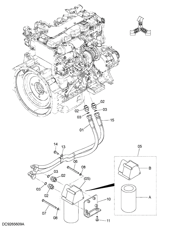 Схема запчастей Hitachi ZX140W-3 - 011 OIL FILTER PIPING ( CEB CED 002001-, CEA 020001-). 01 UPPERSTRUCTURE