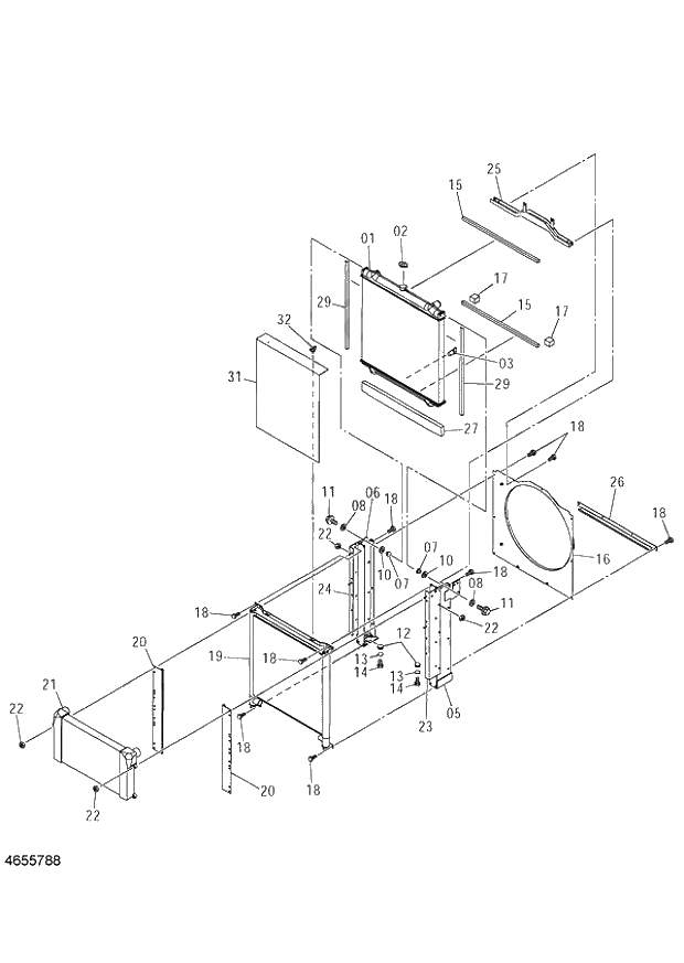 Схема запчастей Hitachi ZX140W-3 - 013 RADIATOR ( CEB CED 002001-, CEA 020001-). 01 UPPERSTRUCTURE