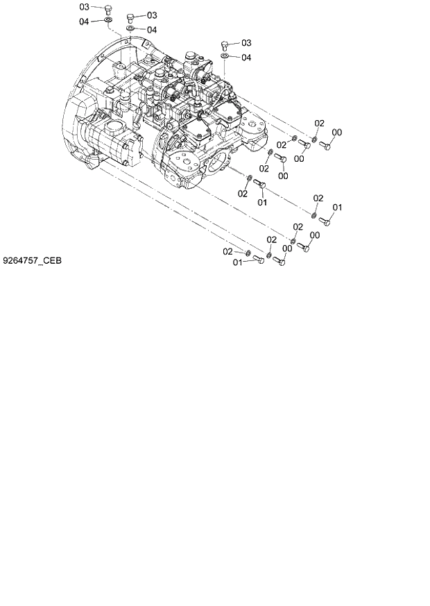 Схема запчастей Hitachi ZX140W-3 - 032 PUMP DEVICE SUPPORT ( CEB CED 002001-, CEA 020001-). 01 UPPERSTRUCTURE