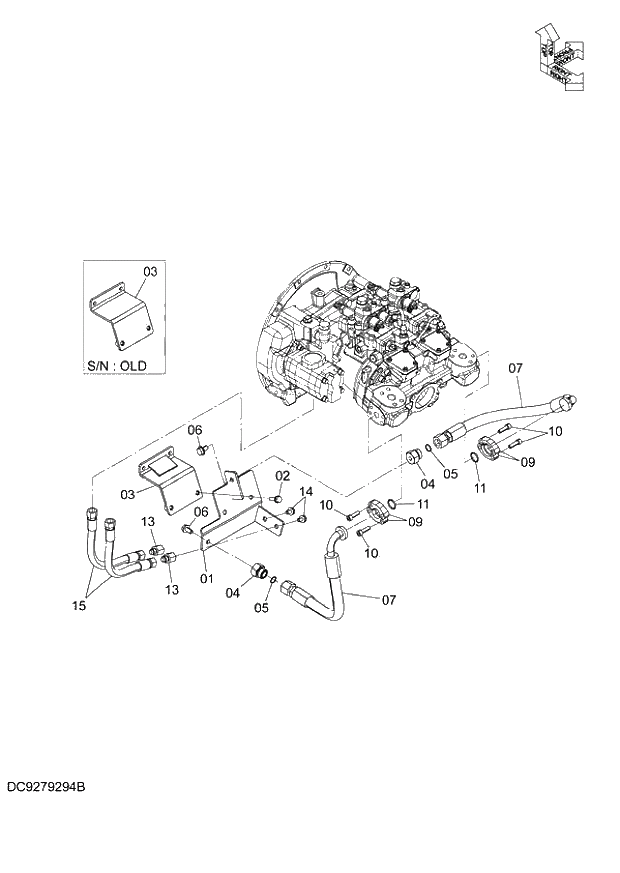 Схема запчастей Hitachi ZX140W-3 - 047 SIDE BRANCH PIPING ( CEB CED 002001-, CEA 020001-). 01 UPPERSTRUCTURE