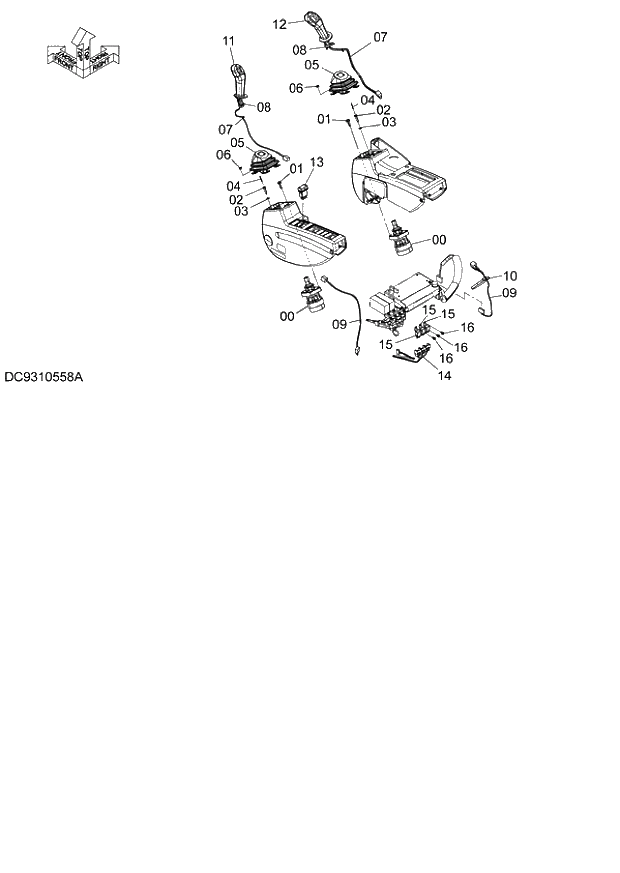 Схема запчастей Hitachi ZX140W-3 - 053 CONTROL LEVER (FRONT, SWING)(WITH ANALOG SWITCH) ( CEB 002001-002747). 01 UPPERSTRUCTURE
