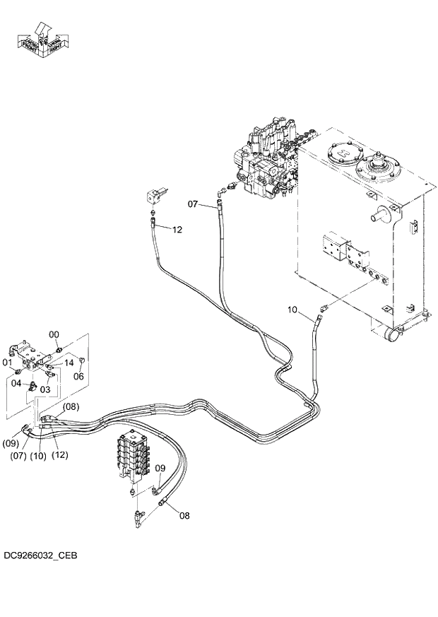 Схема запчастей Hitachi ZX140W-3 - 084 PILOT PIPING (K) ( CEB CED 002001-, CEA 020001-). 01 UPPERSTRUCTURE