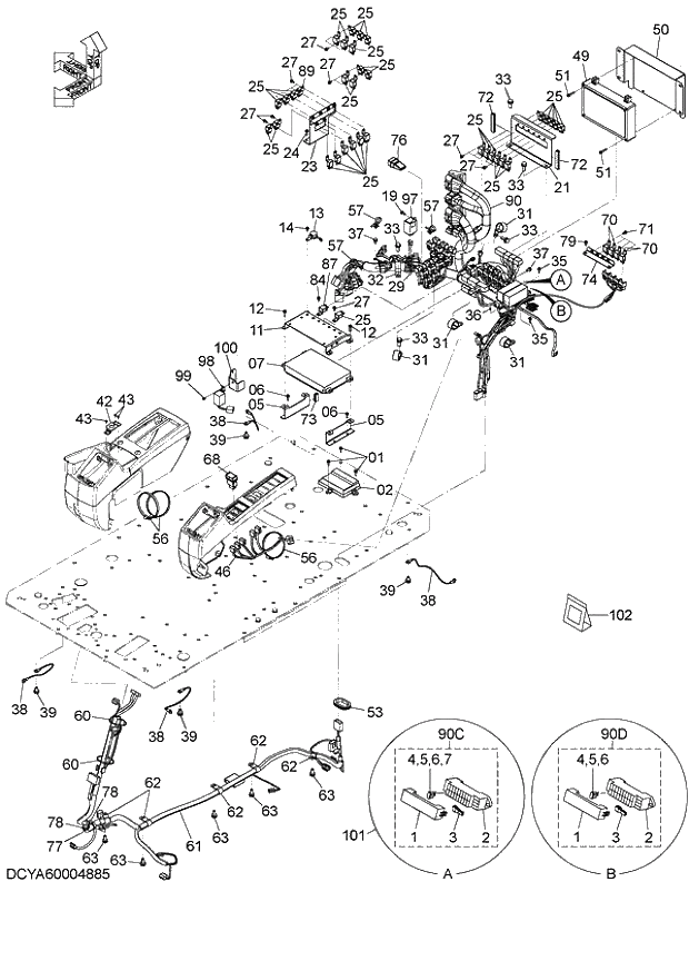 Схема запчастей Hitachi ZX140W-3 - 098 ELECTRIC PARTS (E) ( CEB CED 002748-, CEA 021418-). 01 UPPERSTRUCTURE