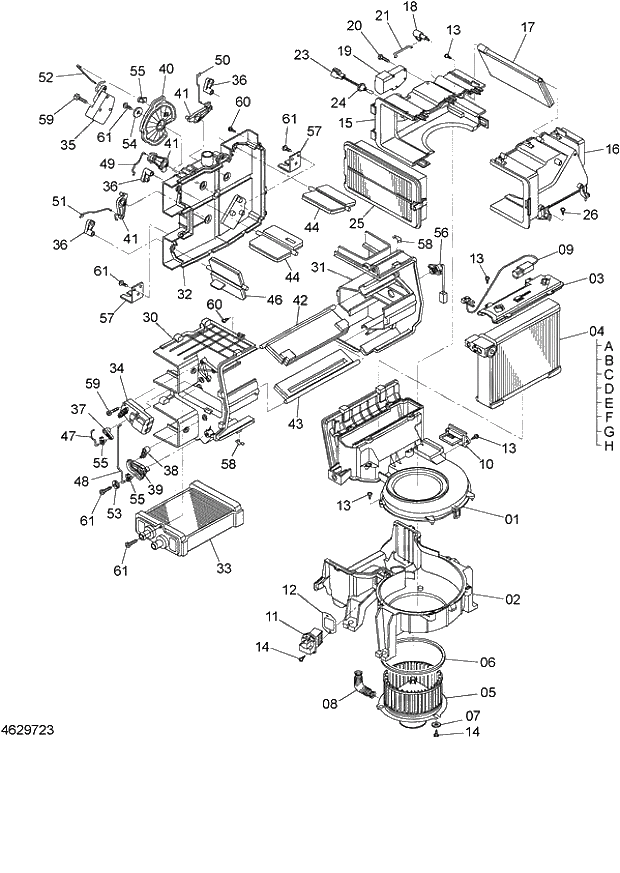 Схема запчастей Hitachi ZX140W-3 - 136 AIR-CON. UNIT ( CEB CED 002001-002700, CEA 020001-020802). 01 UPPERSTRUCTURE