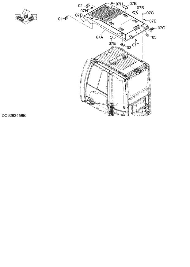 Схема запчастей Hitachi ZX140W-3 - 176 CAB GUARD (FOPS) ( CEB CED 002001-, CEA 020001-). 01 UPPERSTRUCTURE