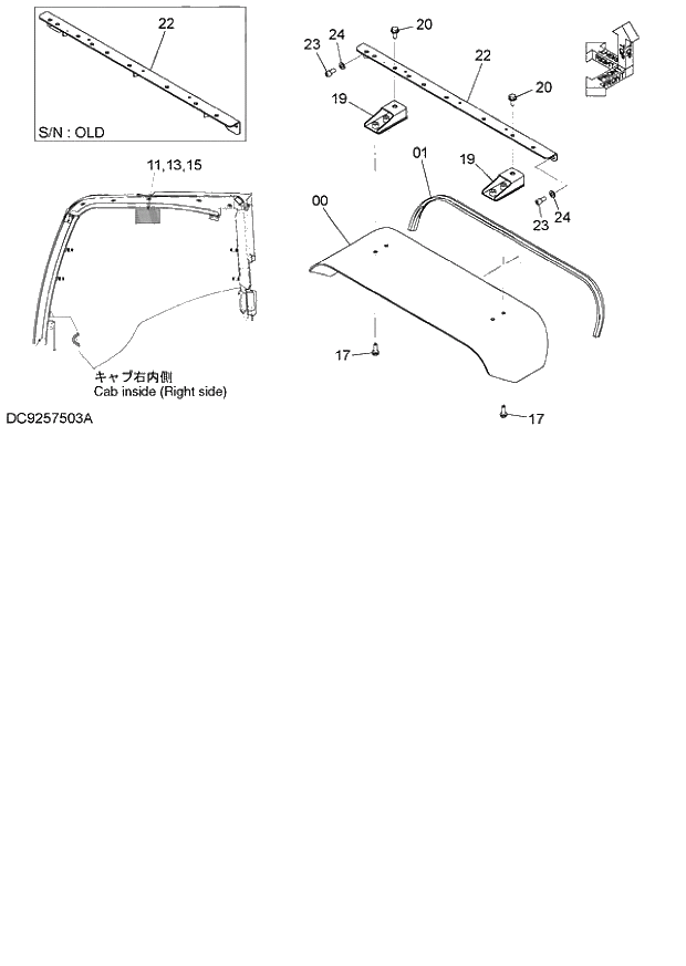 Схема запчастей Hitachi ZX140W-3 - 181 RAIN GUARD ( CEB CED 002001-, CEA 020001-). 01 UPPERSTRUCTURE