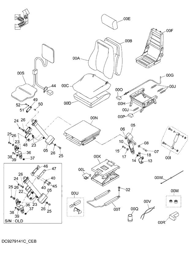 Схема запчастей Hitachi ZX140W-3 - 187 AIR-SUSPENSION SEAT (WITH HEATER) ( CEB CED 002001-, CEA 020001-). 01 UPPERSTRUCTURE