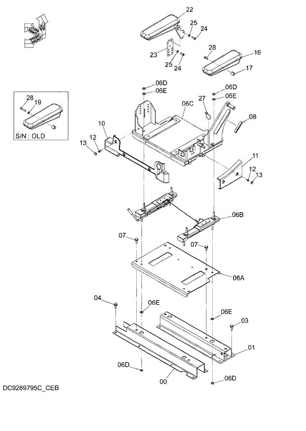 Схема запчастей Hitachi ZX140W-3 - 189 SEAT STAND ( CEB CED 002001-, CEA 020001-). 01 UPPERSTRUCTURE