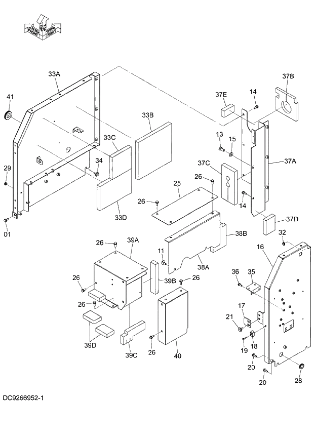 Схема запчастей Hitachi ZX140W-3 - 192 COVER (1) ( CEB 002415-, CED 002469-, CEA 020548-). 01 UPPERSTRUCTURE