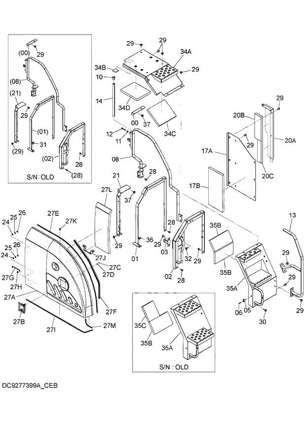 Схема запчастей Hitachi ZX140W-3 - 198 CONTROL VALVE COVER ( CEB CED 002001-, CEA 020001-). 01 UPPERSTRUCTURE