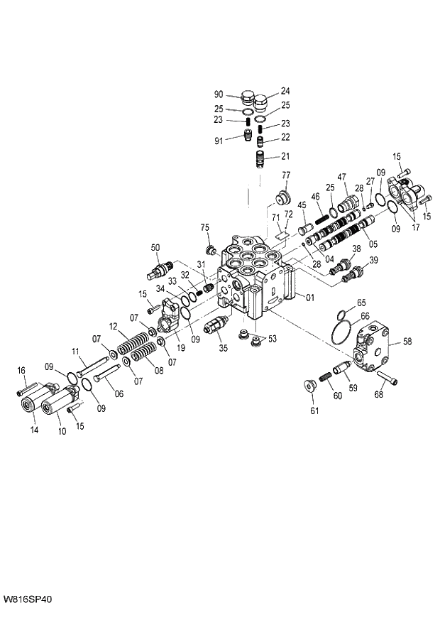 Схема запчастей Hitachi ZW220 - 259_VALVE MAIN (2SP) (000101-004999, 005101-). 03 VALVE