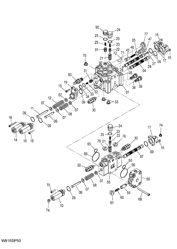 Схема запчастей Hitachi ZW220 - 260_VALVE MAIN (3SP) (000101-004999, 005101-). 03 VALVE