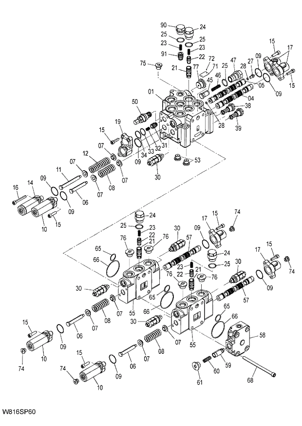 Схема запчастей Hitachi ZW220 - 261_VALVE MAIN (4SP) (000101-004999, 005101-). 03 VALVE