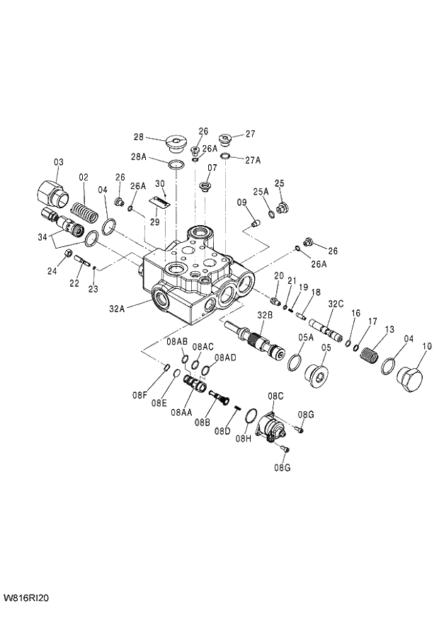 Схема запчастей Hitachi ZW220 - 262_VALVE CONTROL (RID) (000101-004999, 005101-). 03 VALVE