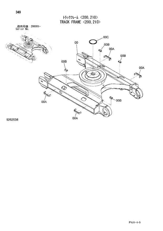 Схема запчастей Hitachi ZX240N-3 - 349 TRACK FRAME 200,210. 02 UNDERCARRIAGE