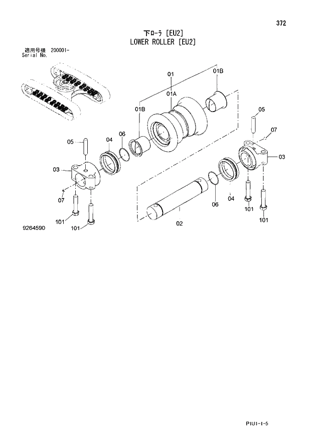 Схема запчастей Hitachi ZX210K-3 - 372 LOWER ROLLER (EU2). 02 UNDERCARRIAGE